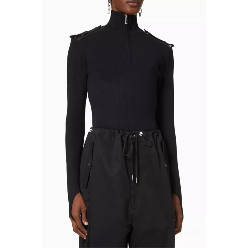 Dion Lee Utility Stirrup Bodysuit in Ribbed Organic Cotton Womens XS Black